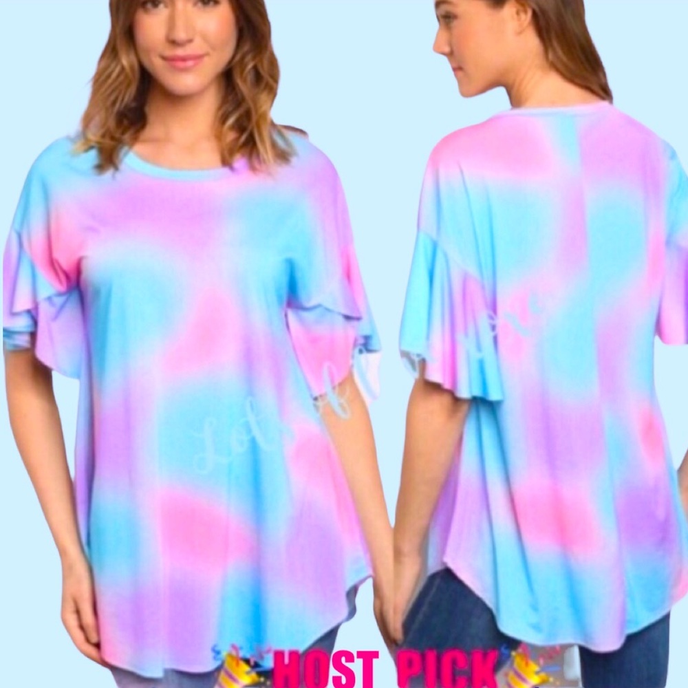 โDONATEDโ Lilac Tie Dye Flutter Sleeve Tunic Top - Picture 1 of 9